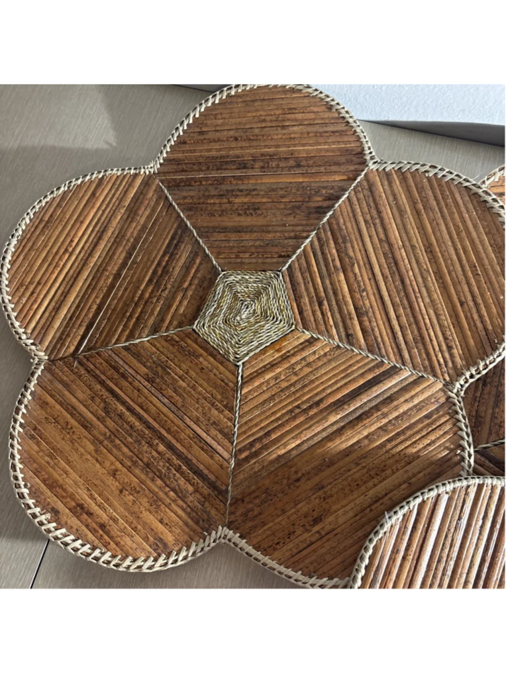 Vintage Natural Recycled Material Pier 1 Brown Flower Placemats 6 New w/o Tag